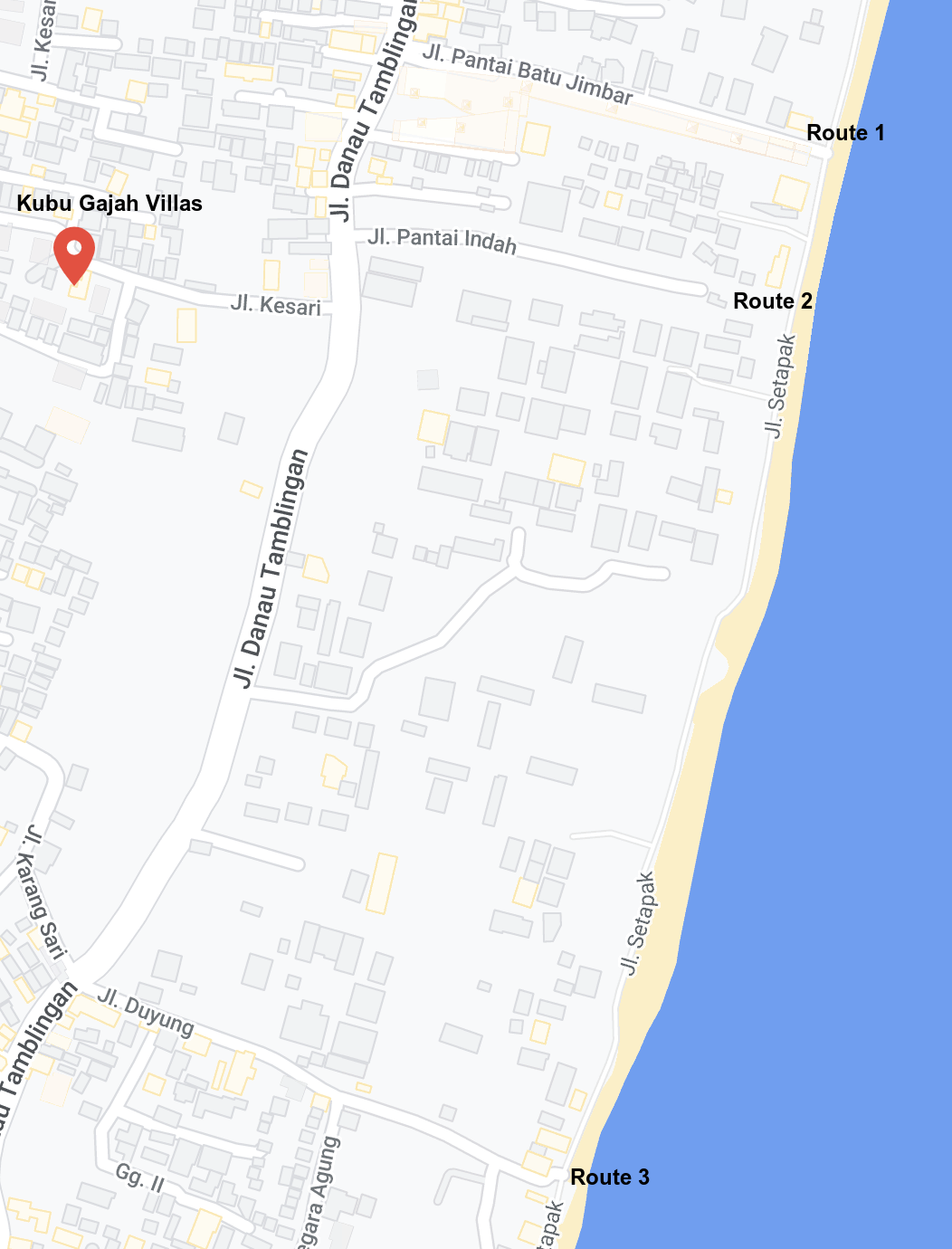 Walking route from the villas to Sanur beach